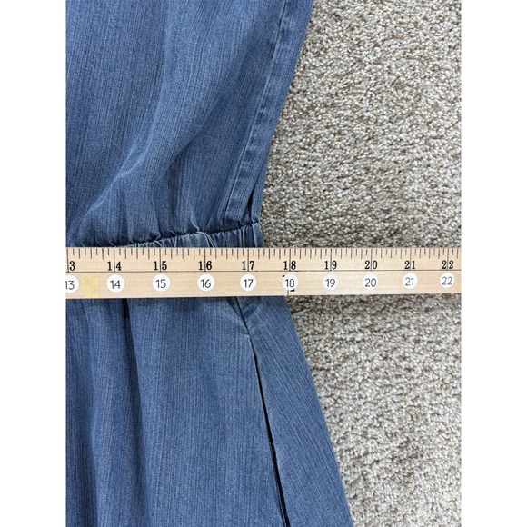 Lands End Lyocell Tiered Midi Dress Size XXL Blue Elastic Tie Waist Seam Pockets - Picture 7 of 12